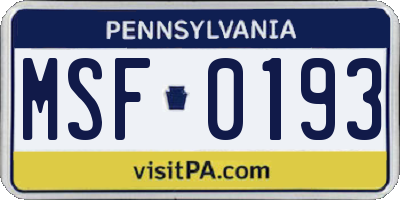 PA license plate MSF0193