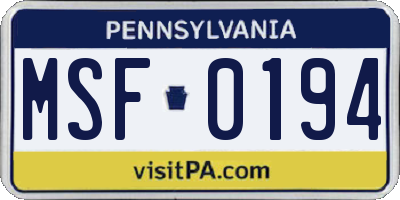 PA license plate MSF0194