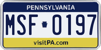PA license plate MSF0197