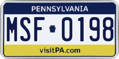PA license plate MSF0198
