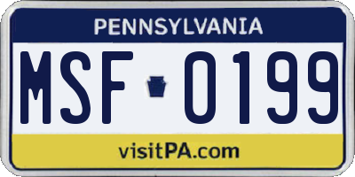 PA license plate MSF0199