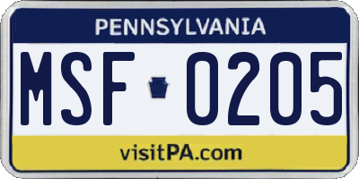 PA license plate MSF0205