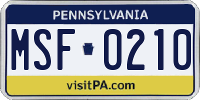 PA license plate MSF0210