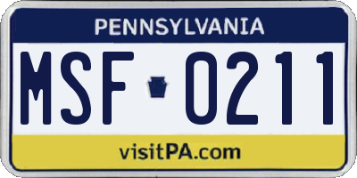 PA license plate MSF0211