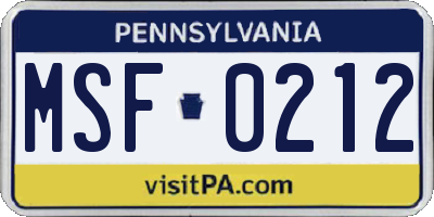 PA license plate MSF0212