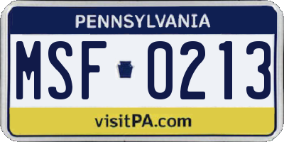 PA license plate MSF0213