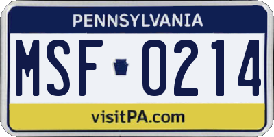 PA license plate MSF0214