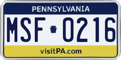 PA license plate MSF0216