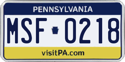 PA license plate MSF0218