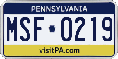 PA license plate MSF0219