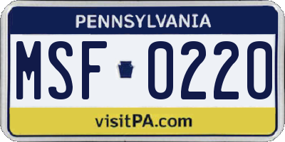 PA license plate MSF0220