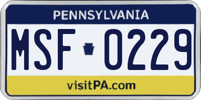 PA license plate MSF0229