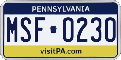 PA license plate MSF0230