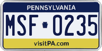 PA license plate MSF0235