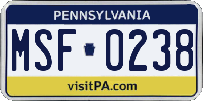 PA license plate MSF0238