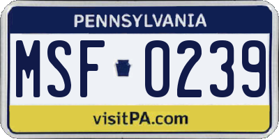 PA license plate MSF0239