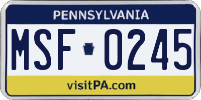 PA license plate MSF0245
