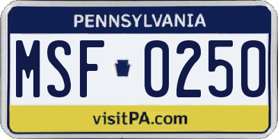 PA license plate MSF0250