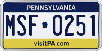 PA license plate MSF0251