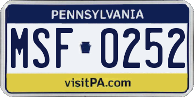 PA license plate MSF0252