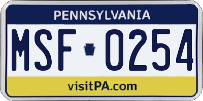 PA license plate MSF0254