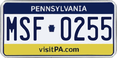 PA license plate MSF0255