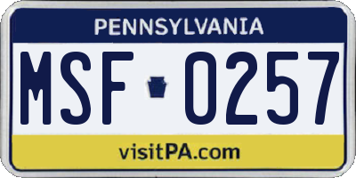 PA license plate MSF0257