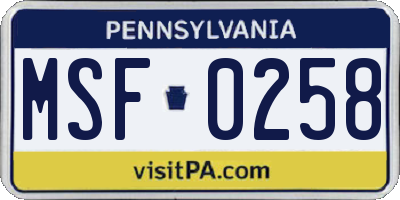 PA license plate MSF0258