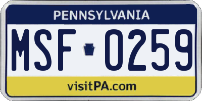 PA license plate MSF0259