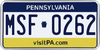 PA license plate MSF0262