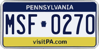 PA license plate MSF0270