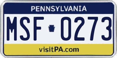PA license plate MSF0273