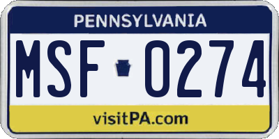 PA license plate MSF0274