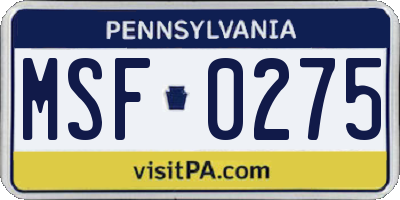PA license plate MSF0275