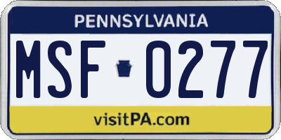 PA license plate MSF0277