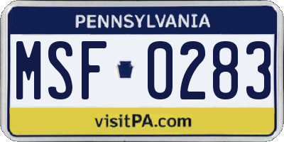 PA license plate MSF0283