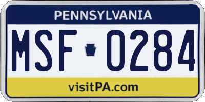 PA license plate MSF0284