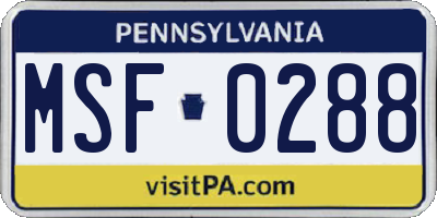 PA license plate MSF0288