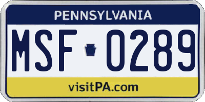 PA license plate MSF0289