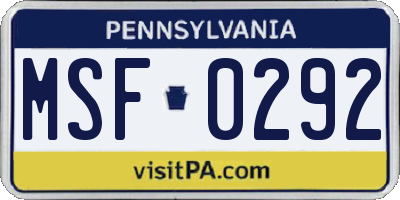PA license plate MSF0292
