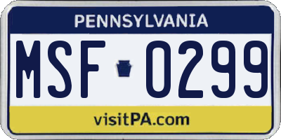 PA license plate MSF0299