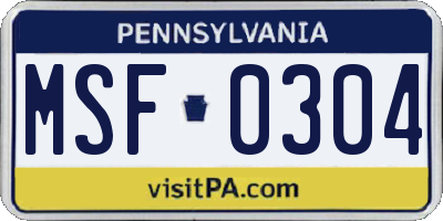 PA license plate MSF0304