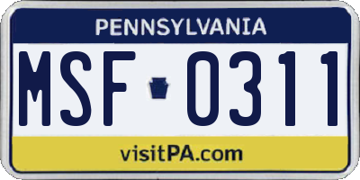 PA license plate MSF0311