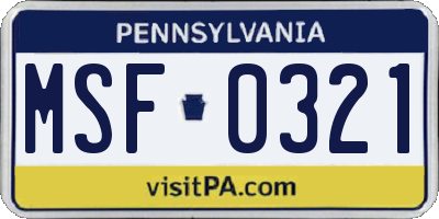 PA license plate MSF0321