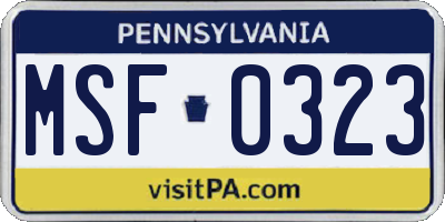 PA license plate MSF0323