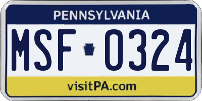 PA license plate MSF0324