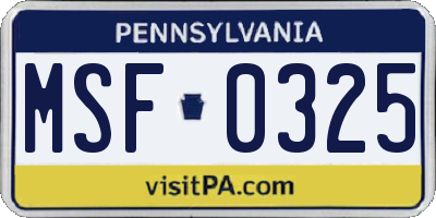 PA license plate MSF0325