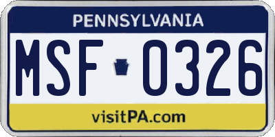 PA license plate MSF0326
