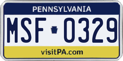 PA license plate MSF0329