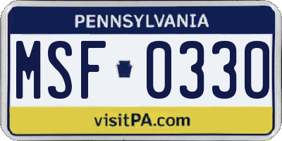 PA license plate MSF0330